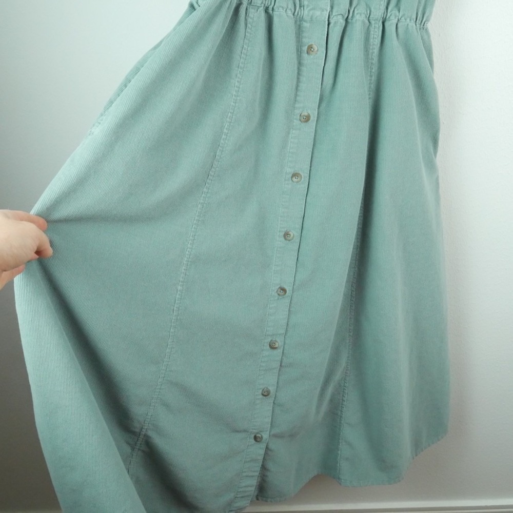 Vintage Lands End Corduroy Midi Dress Button Front Pockets 16 Pinafore Teacher - Picture 6 of 7